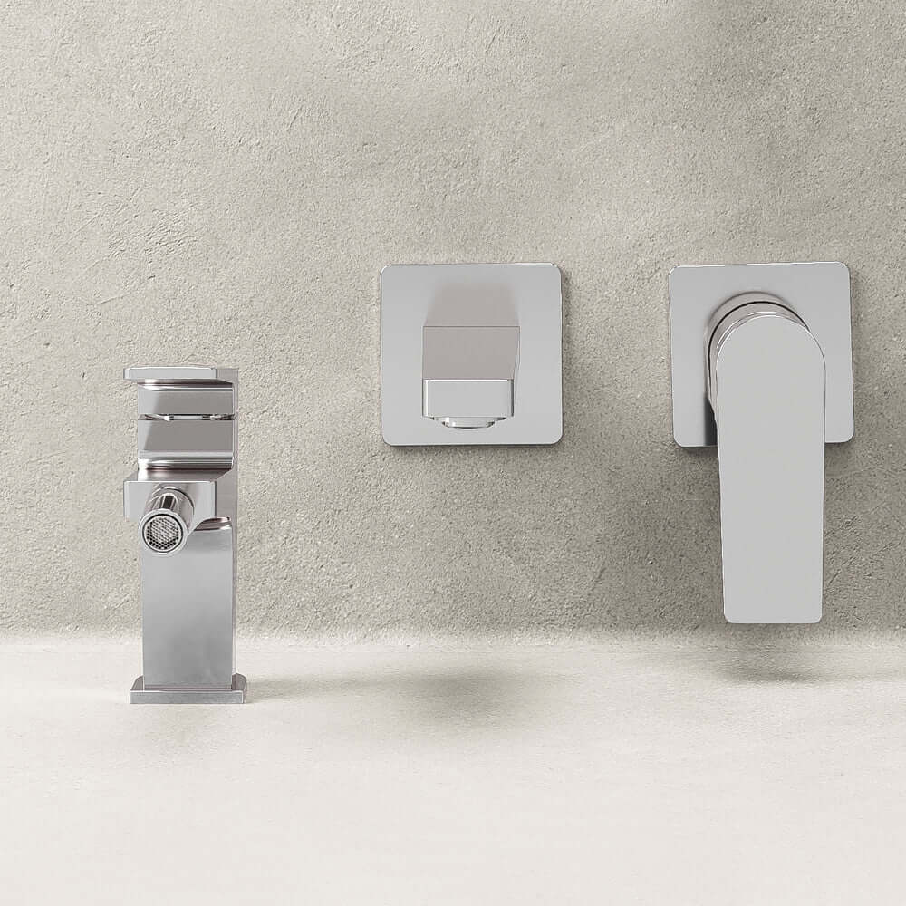 Set Miscelatori Lavabo a Parete e Bidet Con Piletta Click Clack Cromo - Sun