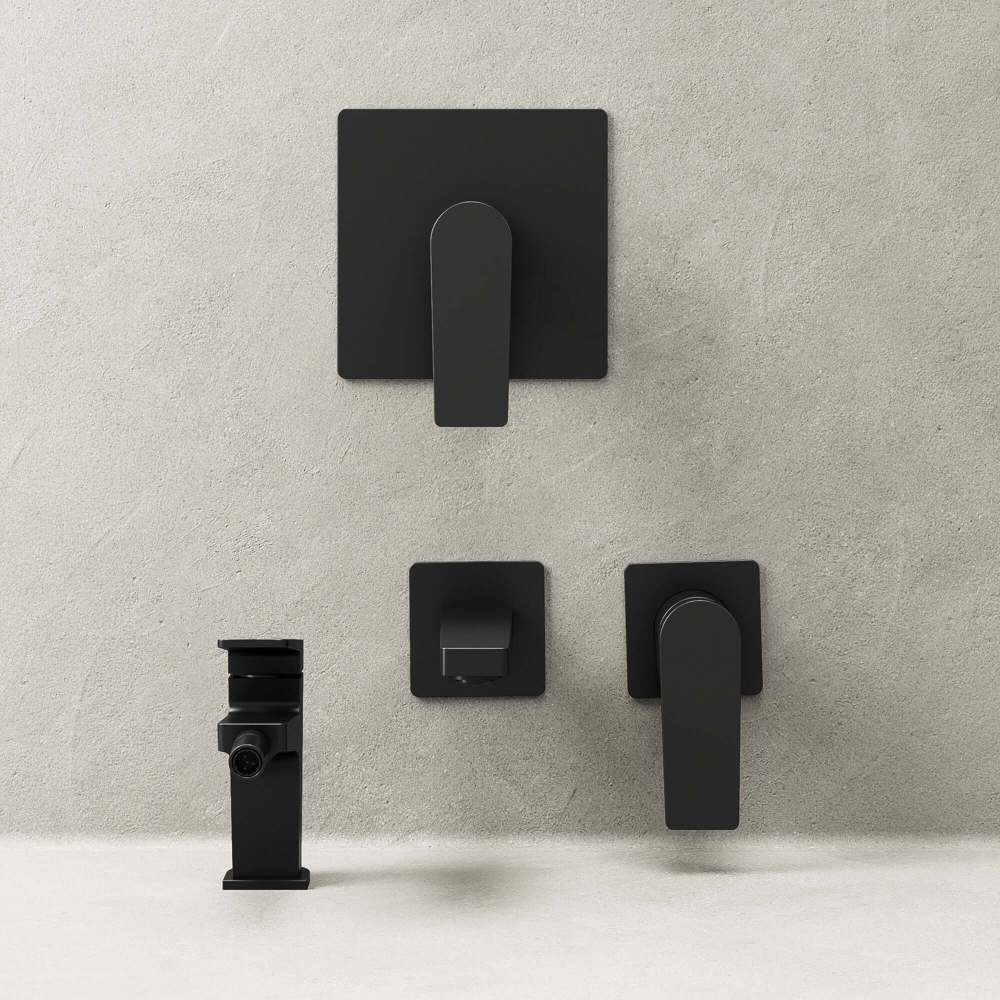 Set Miscelatori Lavabo a Parete Bidet e Doccia Con Piletta Click Clack Nero - Sun