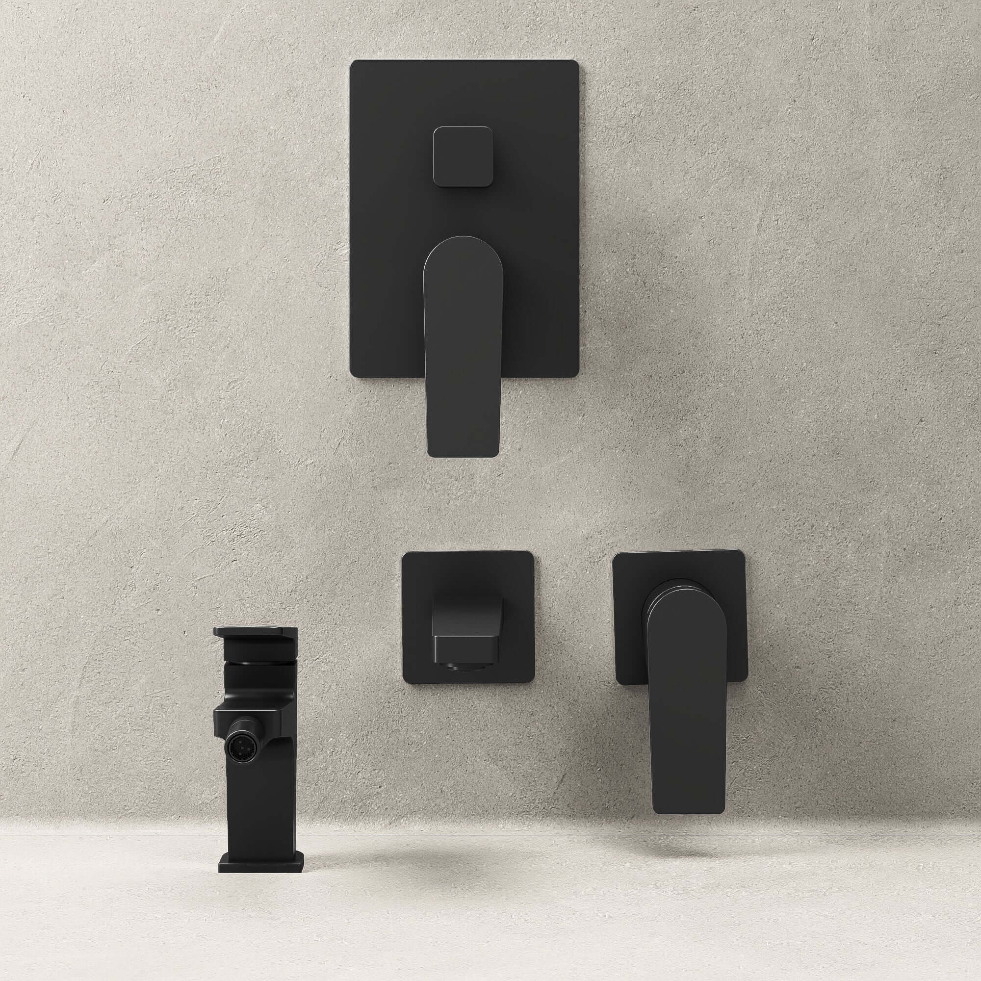 Set Miscelatori Lavabo a Parete Bidet e Doccia c/Deviatore Con Piletta Click Clack Nero - Sun