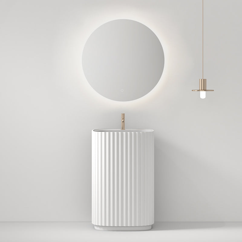 Lavabo Freestanding Reid 50 cm Bianco Specchio Tondo - Meda