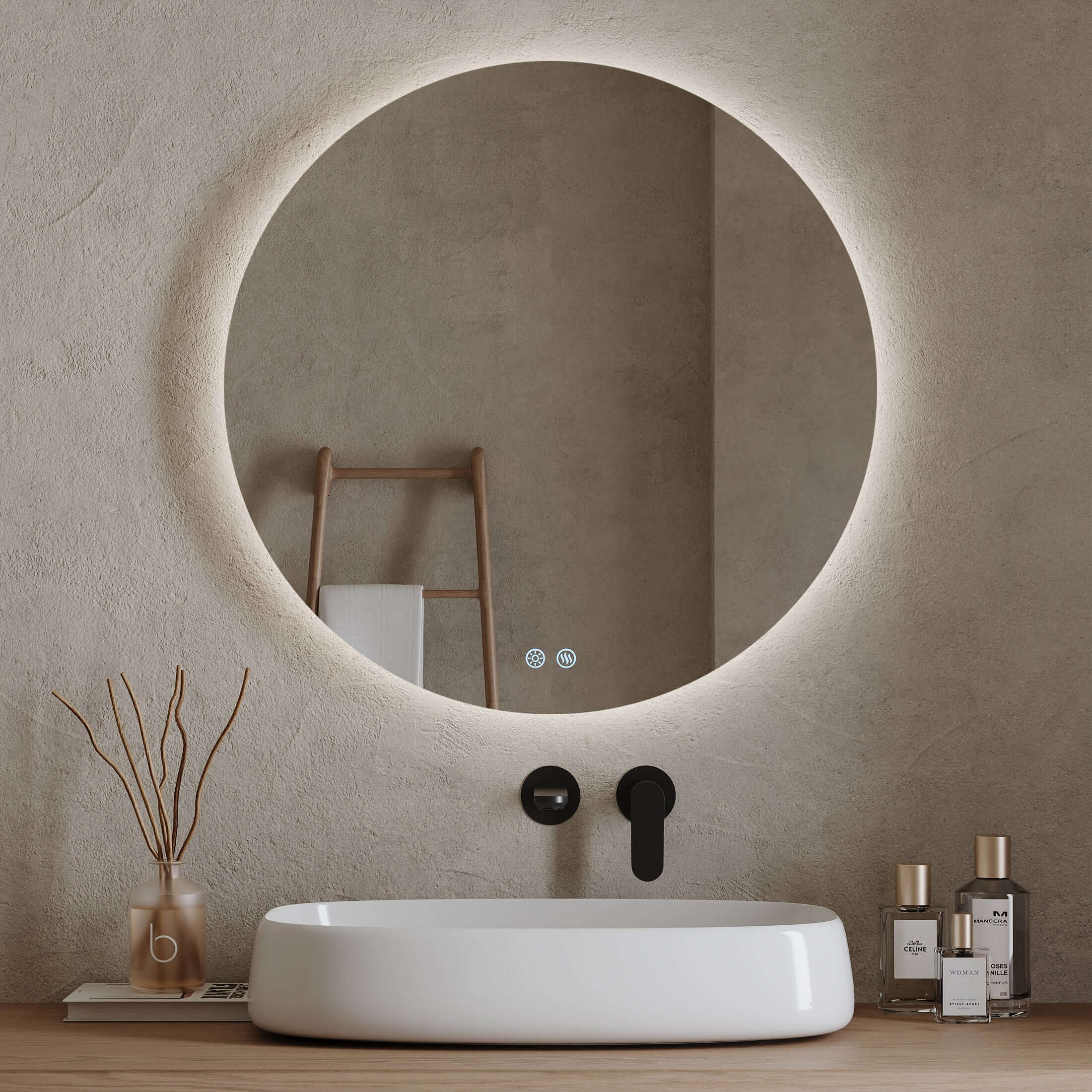 Specchio Tondo Filolucido Retroilluminato Anti appannamento Accensione Touch 80 cm - Fiji