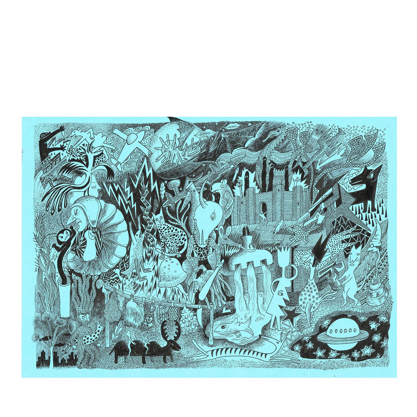 Alle Fresche Sorgenti - Disegno a penna su carta colorata