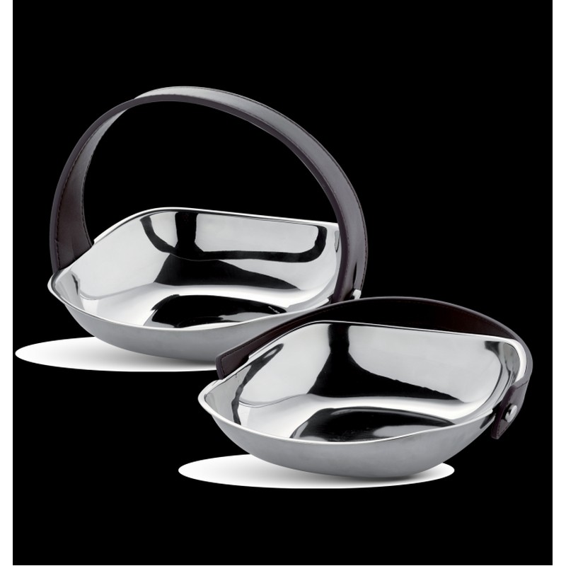 ABERT CACAO CESTINO PORTAPANE/FRUTTA CON MANICO IN PELLE 23X23 CM