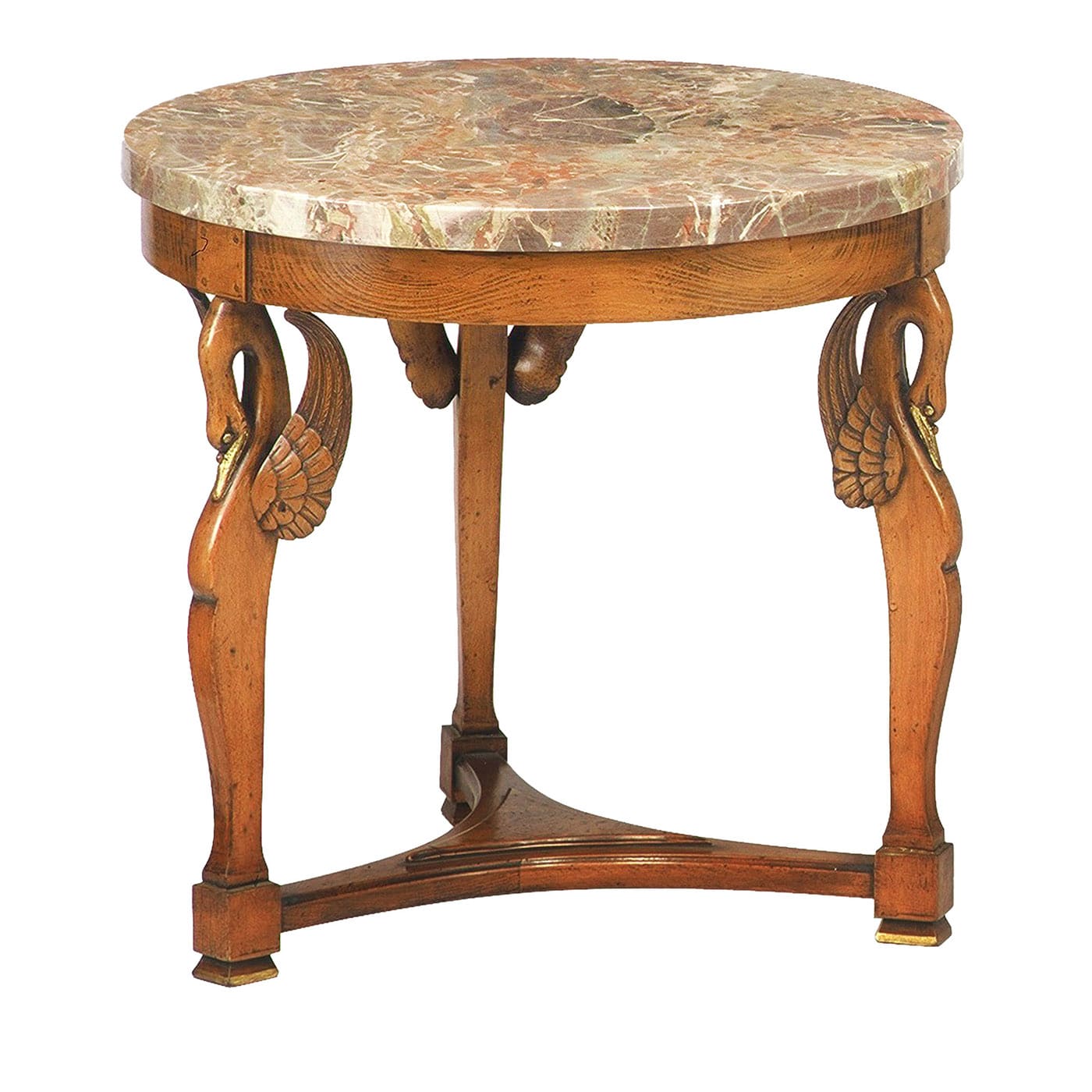 Tavolo da salotto rotondo in stile impero francese con piano in macchiavecchia