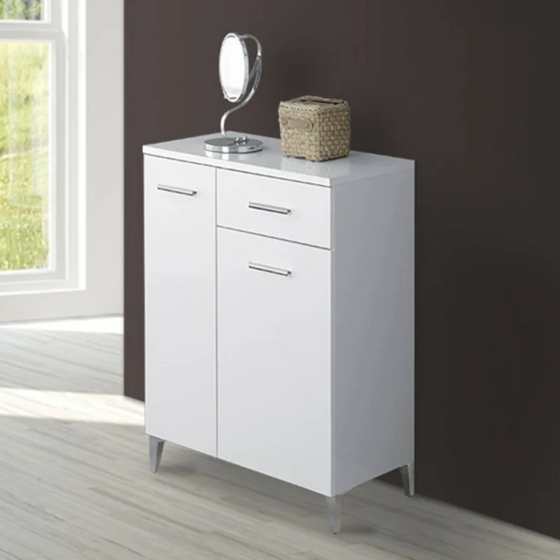 Base multiuso 60x34 cm bianco con 2 ante e cassetto scorrevole Desya