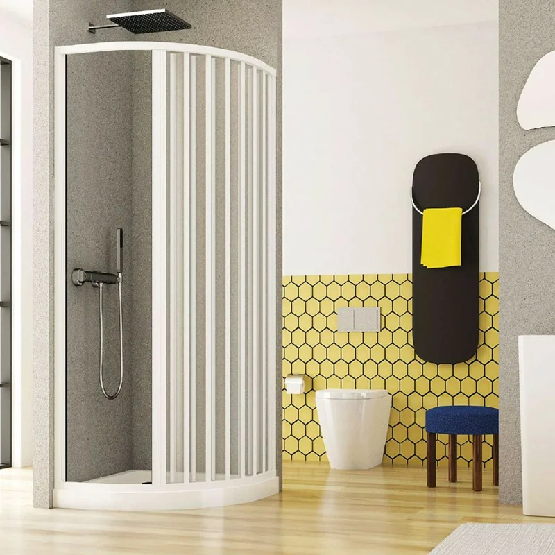 Box doccia 75x75 circolare a soffietto in PVC bianco apertura laterale e chiusura calamitata Teti