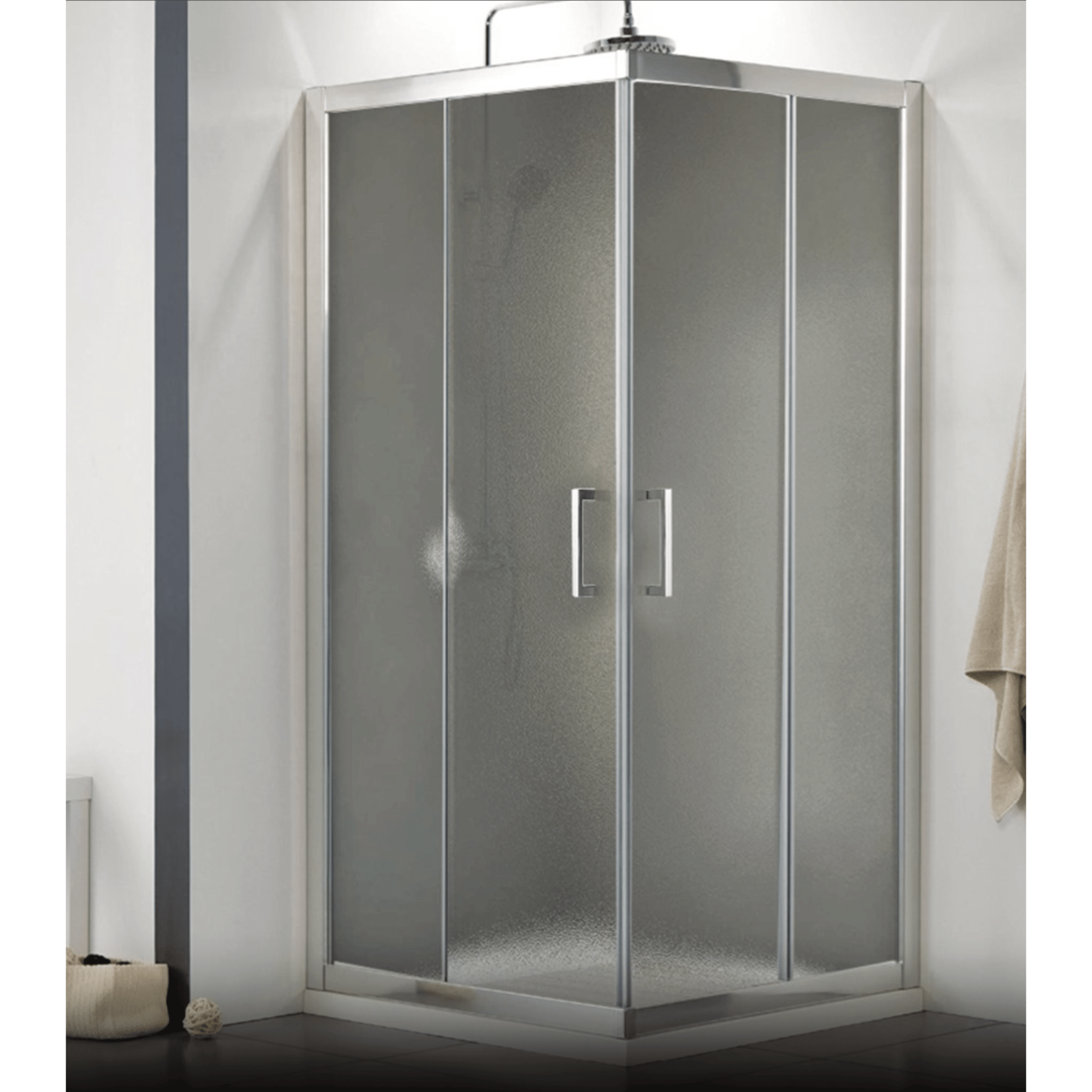 Box Doccia Angolare Scorrevole 70x80 Korzilius "Light 200" Cromo Lucido/Vetro Stampato