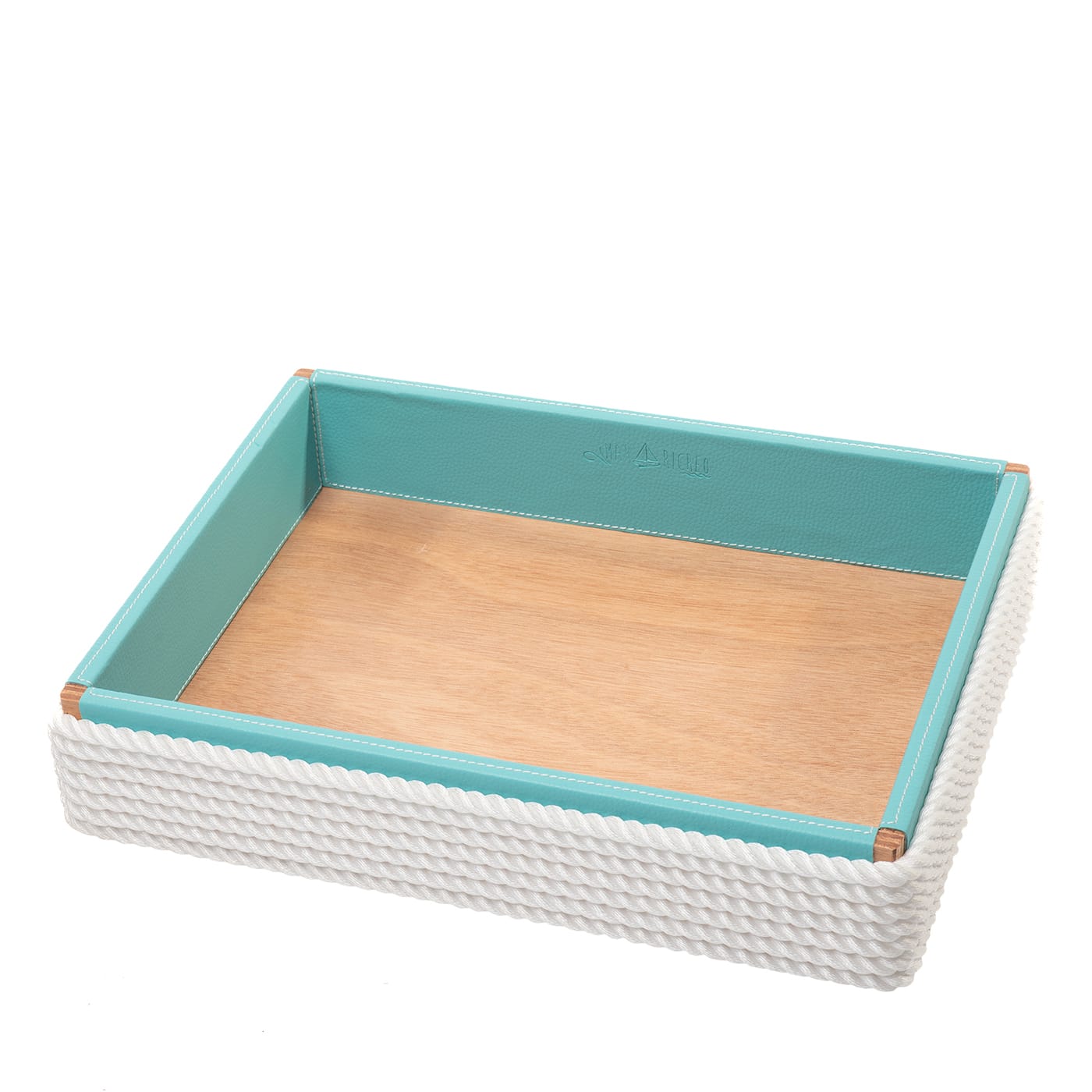 Vassoio rettangolare grande in turchese e bianco