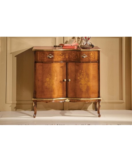 CREDENZA 2 PORTE 1 CASSETTO LEGNO MASSELLO CON INTARSIO COLORE NOCE L87 P42 H90