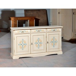 CREDENZA 3 PORTE LEGNO DECORATO COL AVORIO PENNELLATO - codluis 1039