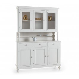 CREDENZA BASE + ALZATA L 160 P 50 H 221 VETRINA IN LEGNO MASSELLO COL BIANCO