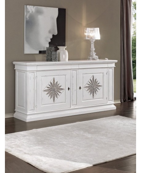 CREDENZA MADIA COUNTRY PROVENZALE LACCATA BIANCA SPIGOLATO INTAGLIATO MASSELL