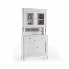 CREDENZA VETRINA BASE E ALZATA IN LEGNO COLORE BIANCO
