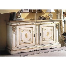 CREDENZONE CREDENZA CON SEGR LEGNO MASSELLO LACCATO BIANCO DECORATA FOGLIA ORO