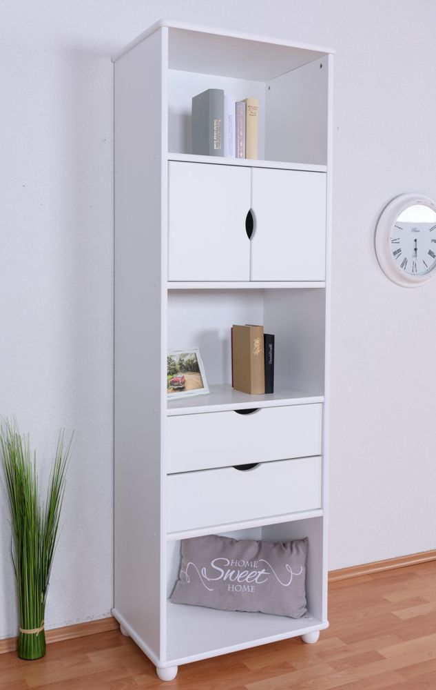 Scaffale "Junco" 46C, pino massiccio, laccato bianco - 195 x 62 x 42 cm (h x l x p)