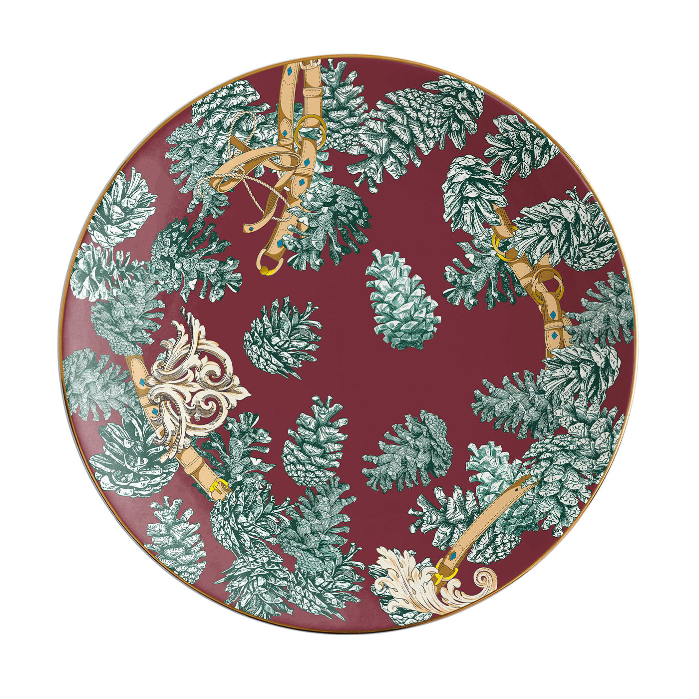 The Big White Sottopiatto in porcellana con pigne e cinghie #1