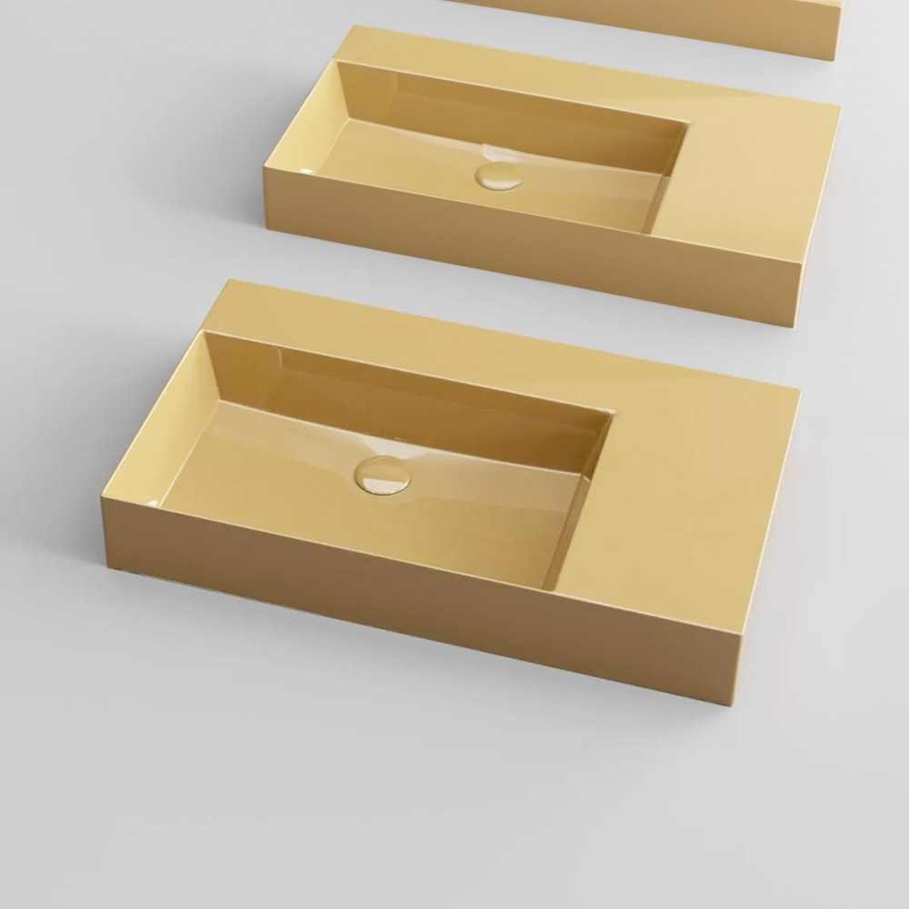 Lavabo in ceramica sospeso-appoggio con o senza foro PIANO A DESTRA Elegance Squared