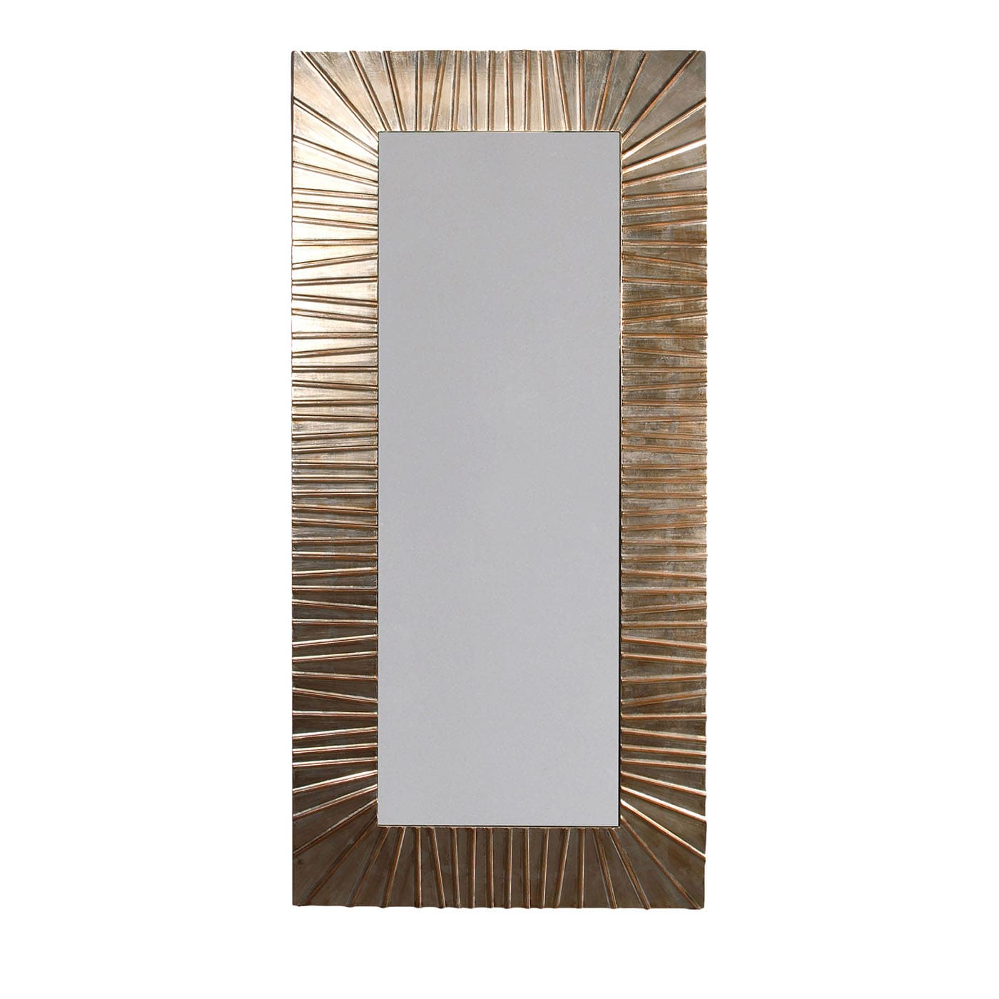 Specchio da Parete Rettangolare Grande con Scanature in Legno e Foglia d'Argento Strip