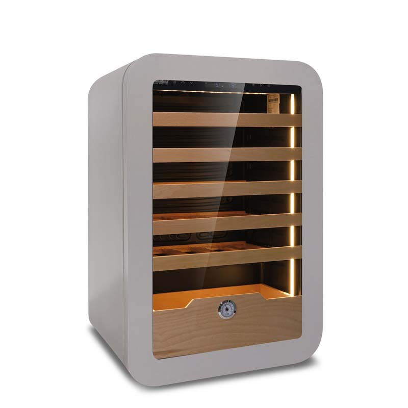 Frigo vetrina per Vino a refrigerazione ventilata. Capacità 36 bottiglie - Dim.cm. 54x55x83,5H. • Colore Grigio