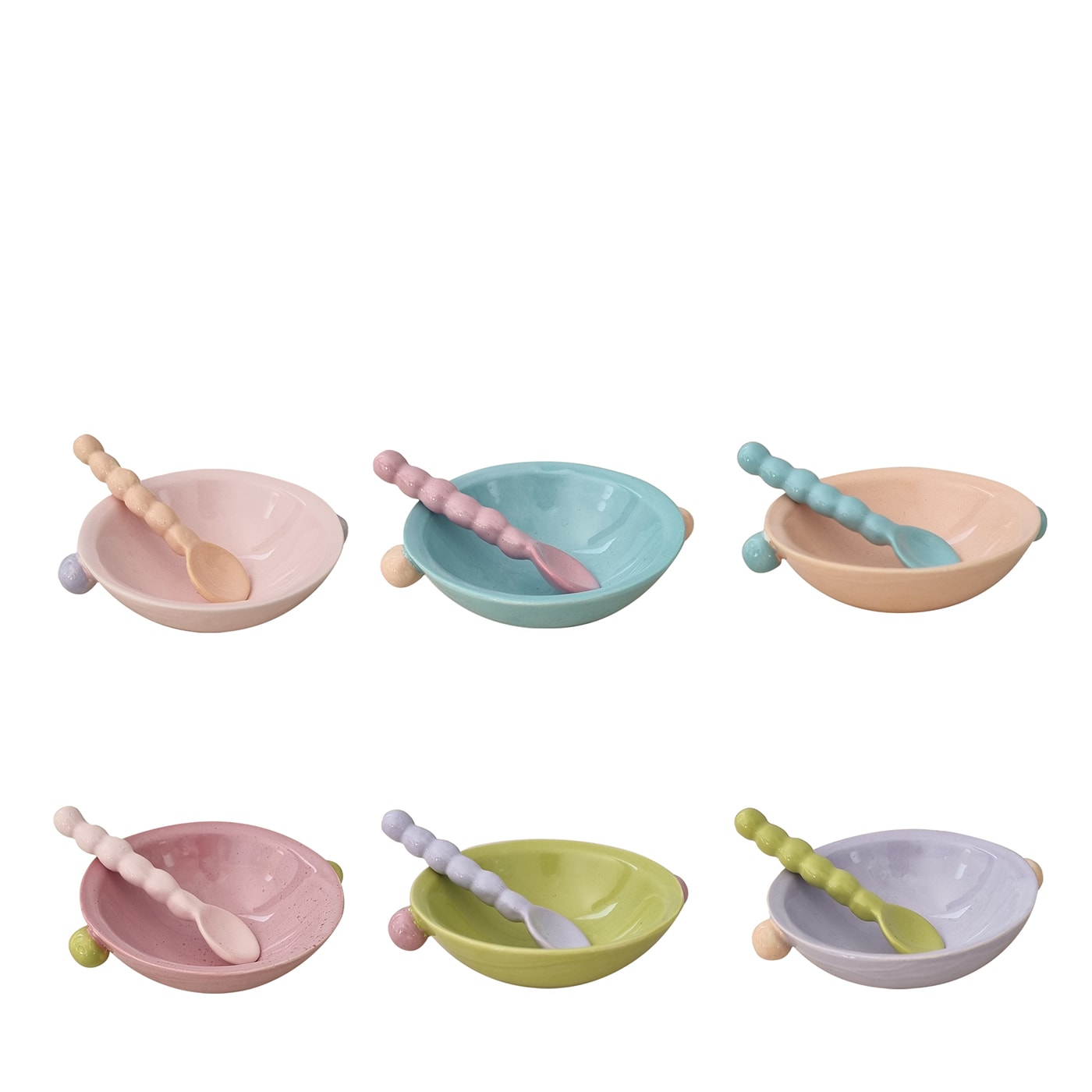 Carosello Set di 6 Coppette e Cucchiaini in Ceramica Multicolore
