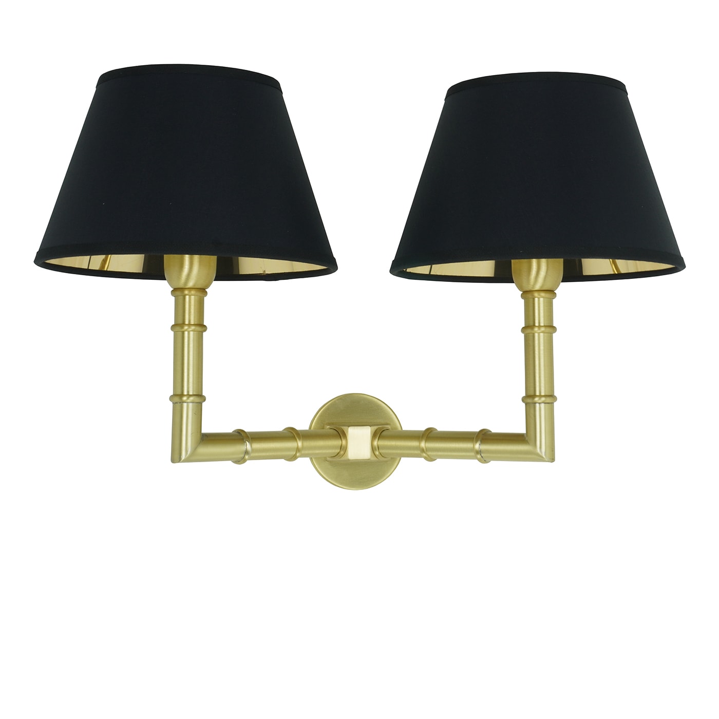 Alanis Lampada da Parete Ottone Finitura Oro con 2 Paralumi in Tessuto Nero