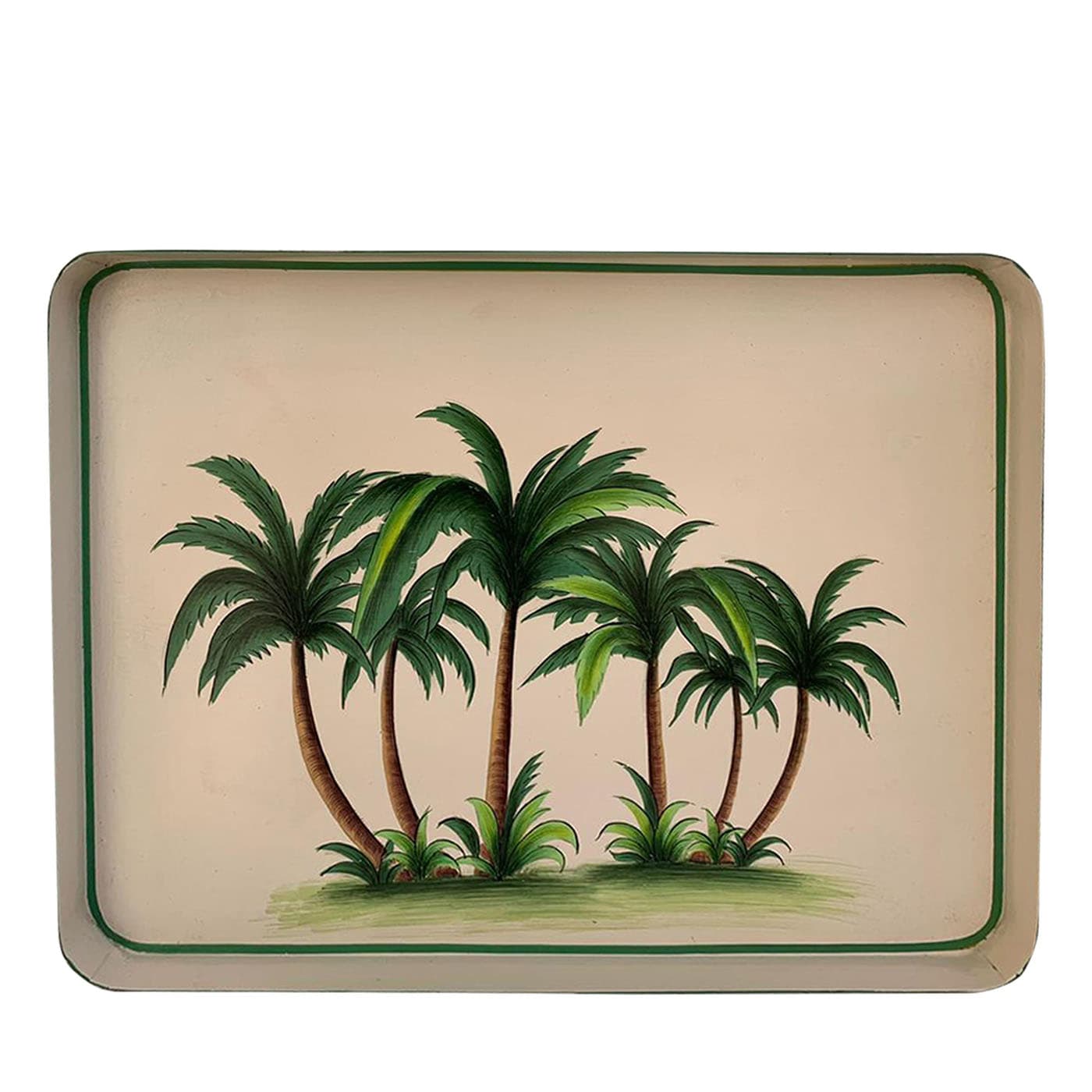 Vassoio in ferro con palme dipinte a mano