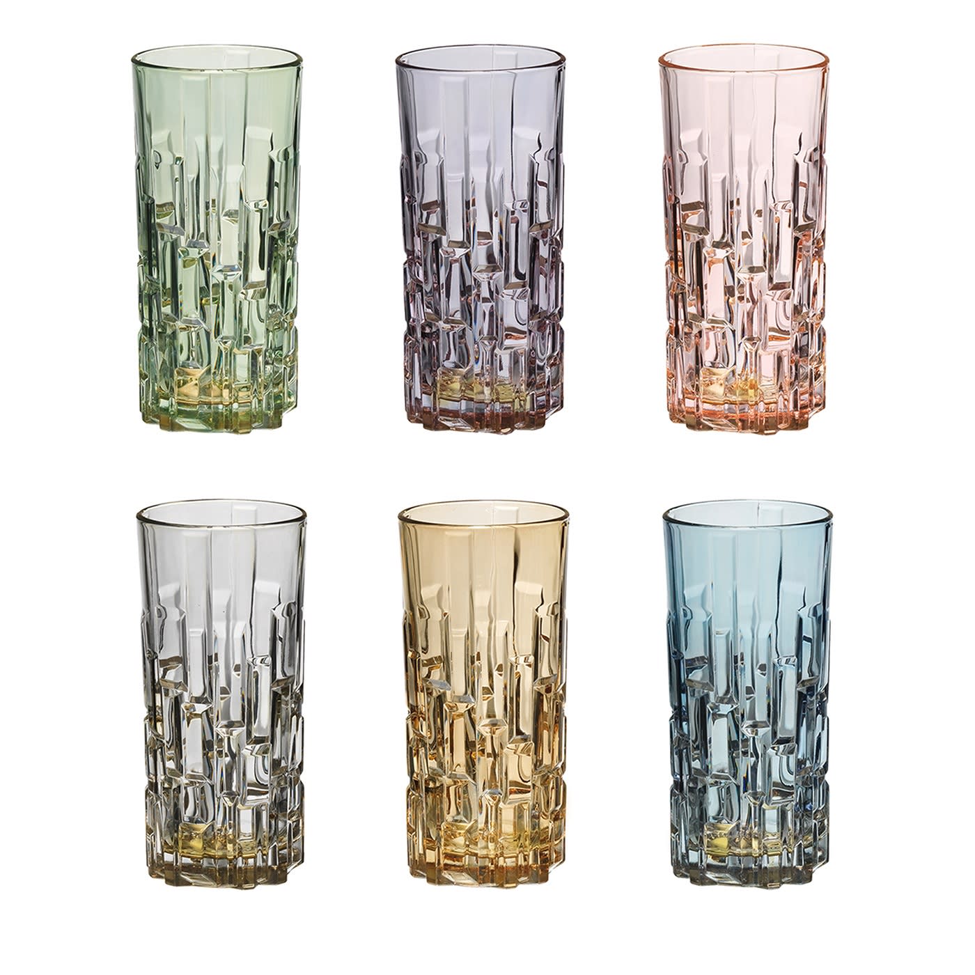 Set di 6 bicchieri quadrati stampati per succo d'arancia