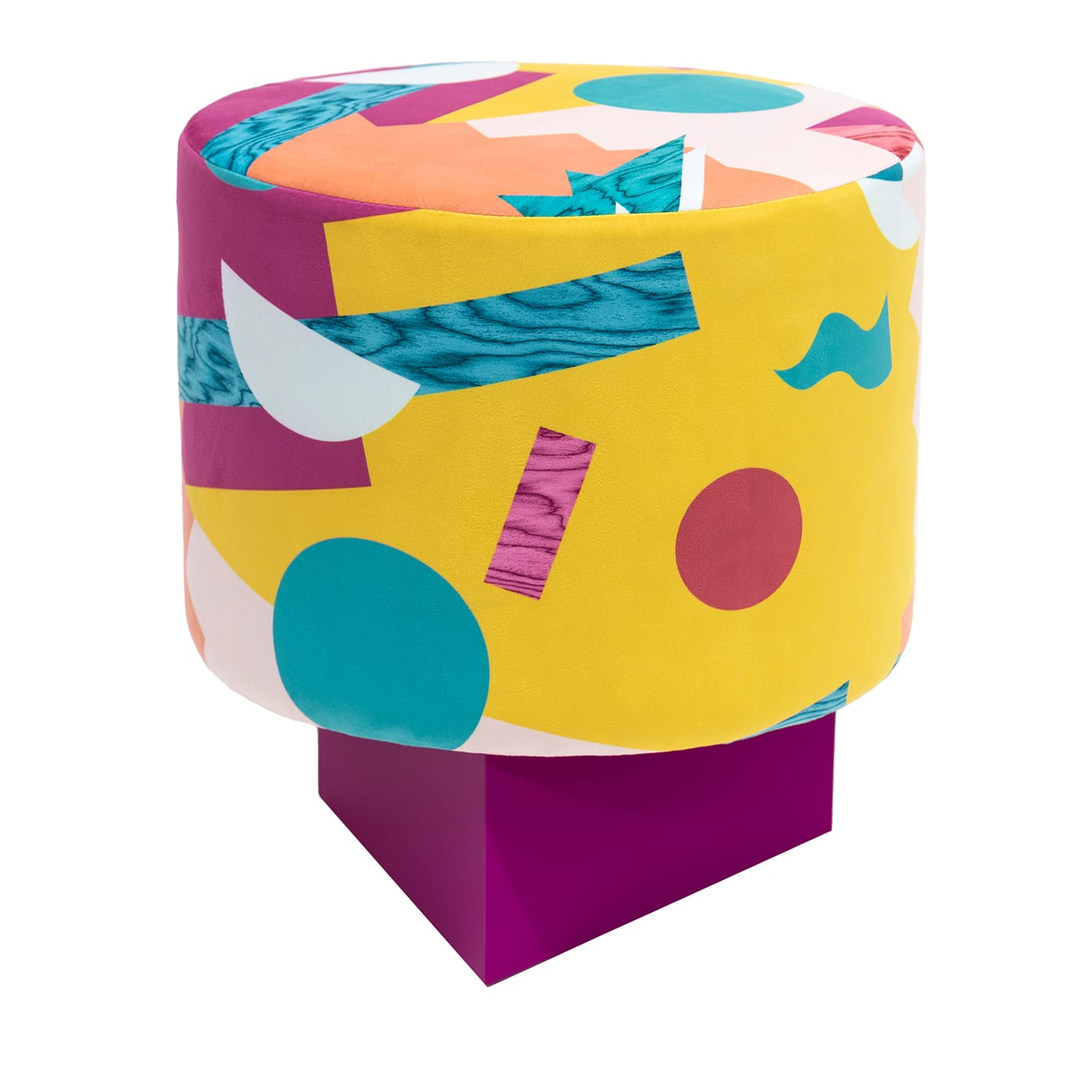 Alchimie Pouf in velluto e base in MDF con decoro astratto #2