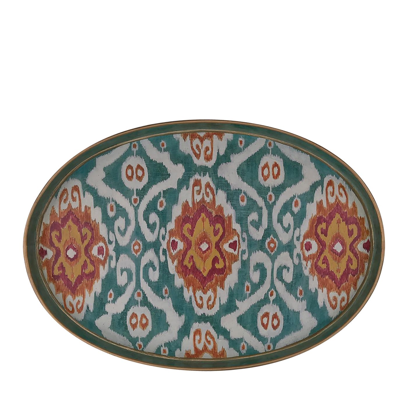 Vassoio in ferro dipinto a mano Ikat