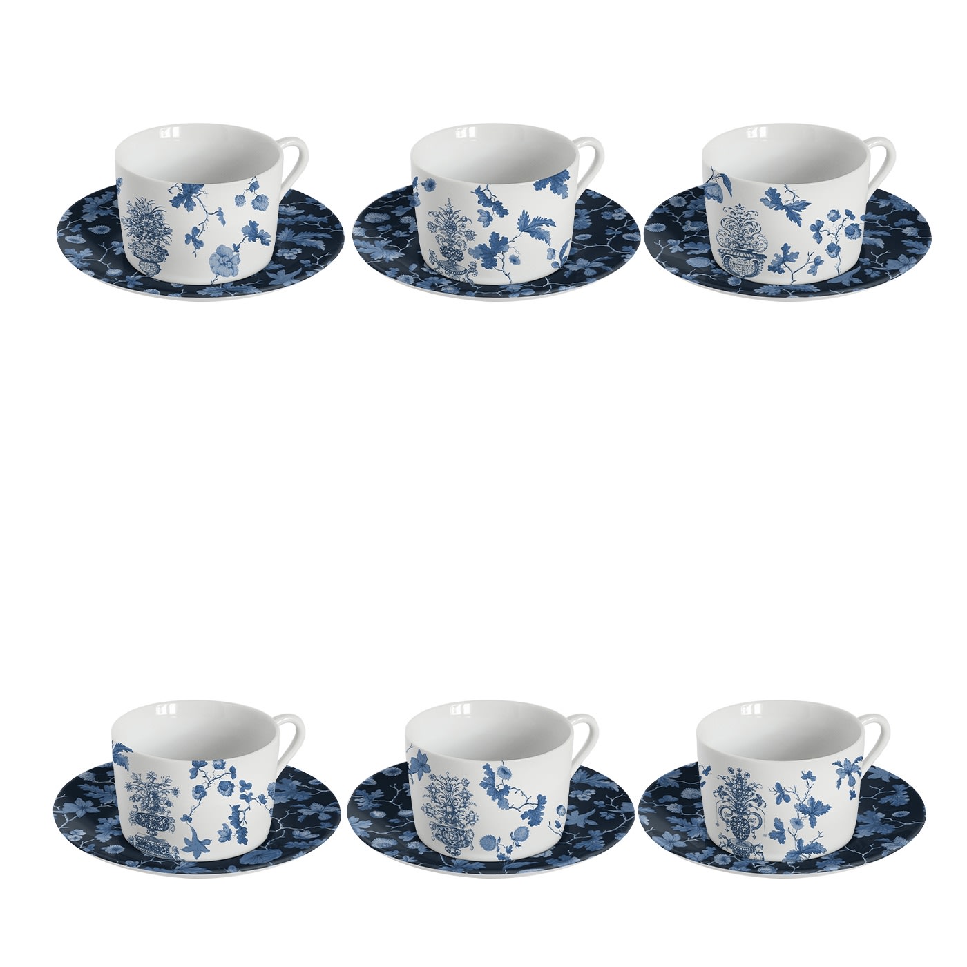 Set di 6 tazze da tè in porcellana con decorazioni in blu