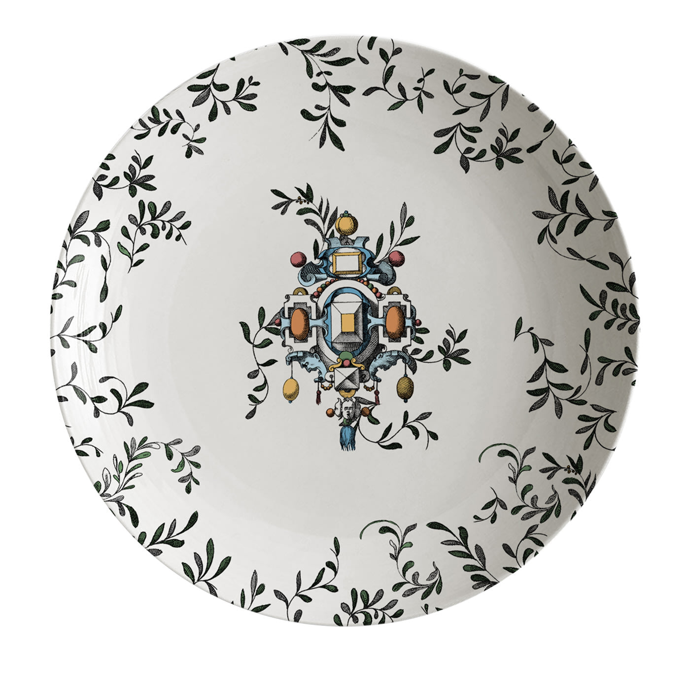 Pompei Piatto Fondo in porcellana con rami e gioiello #4