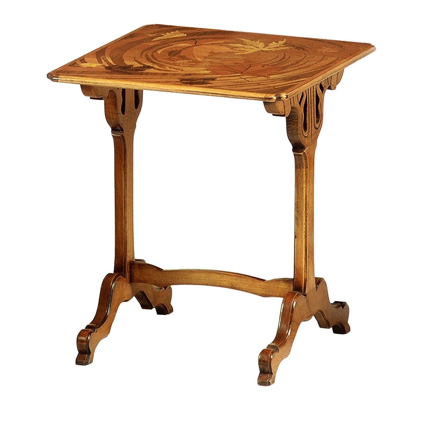 Tavolino quadrato intarsiato in stile Art Nouveau francese di Emile Gallè