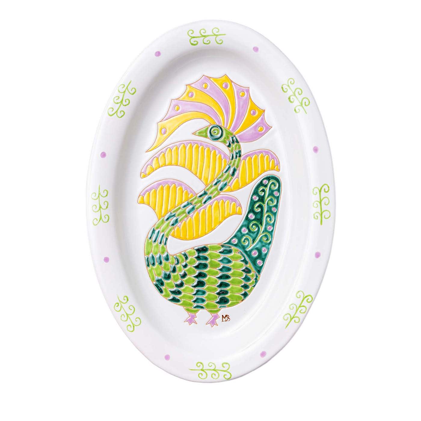 Vassoio ovale verde e giallo Le Fenici