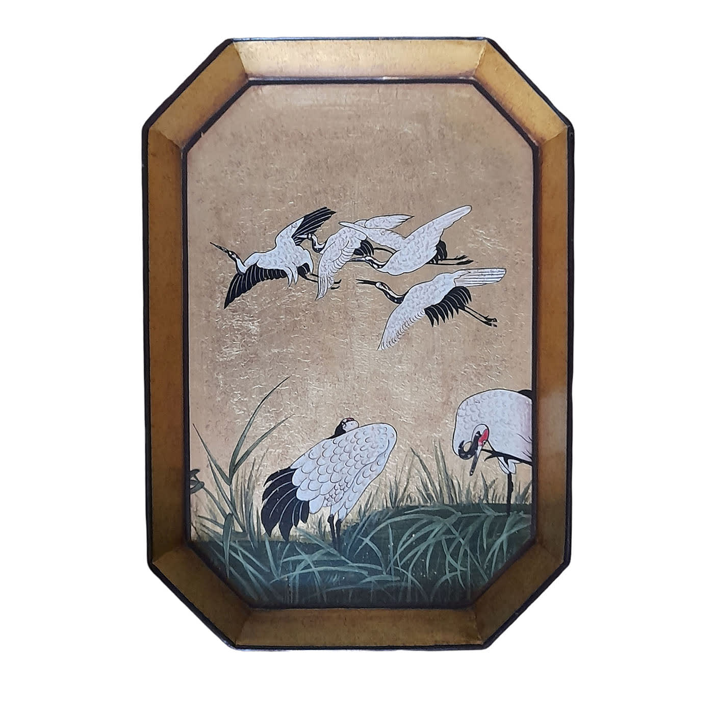 Vassoio in ferro con aironi dipinti a mano