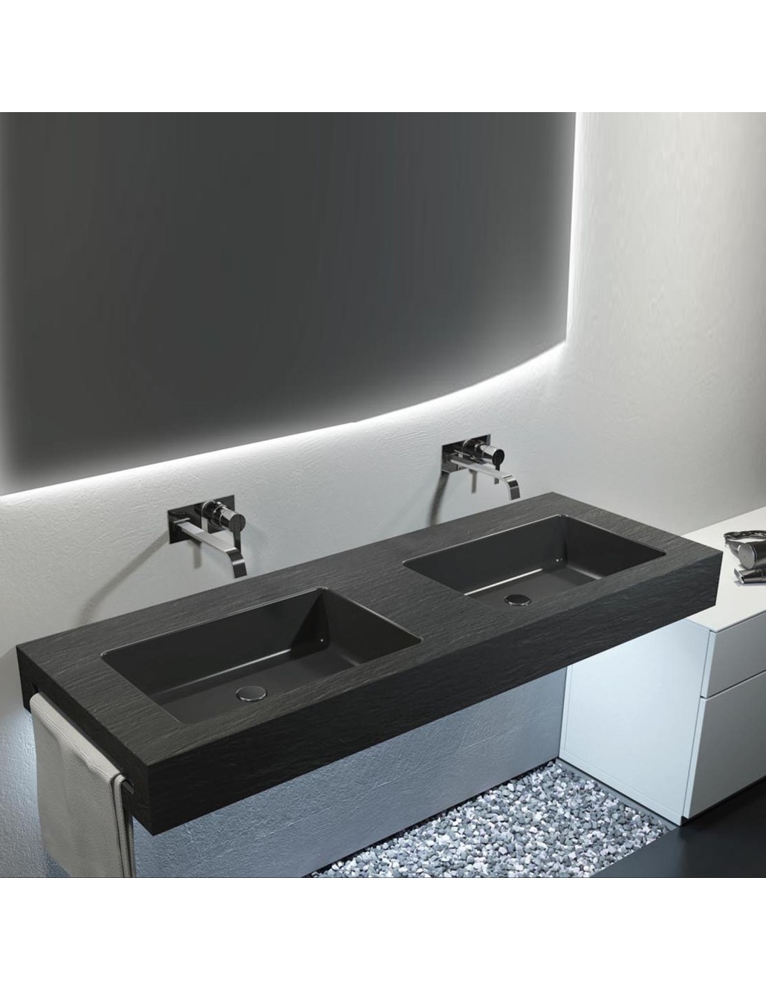 Top con doppio lavabo integrato effetto ardesia in resina 140X50