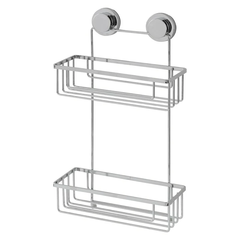 Mensola doccia cromata con 2 ripiani e doppia modalità di fissaggio