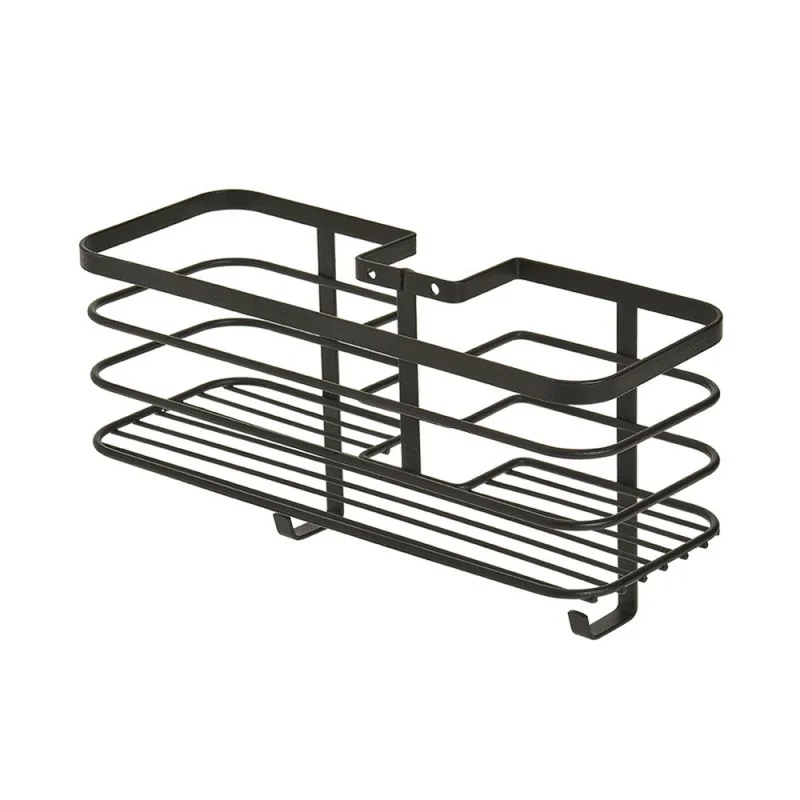 Mensola doccia portaoggetti in acciaio nero opaco per tubo colonna o saliscendi