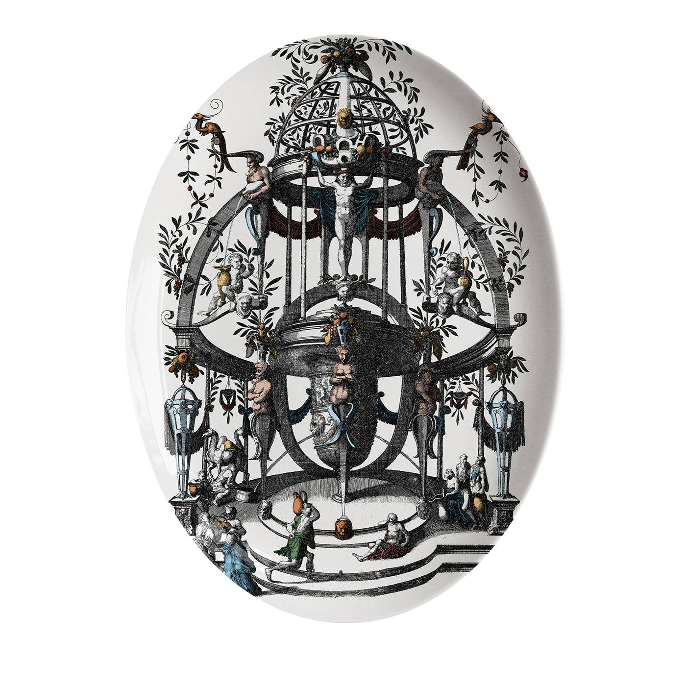 Pompei Piatto ovale in porcellana con disegno di grottesca