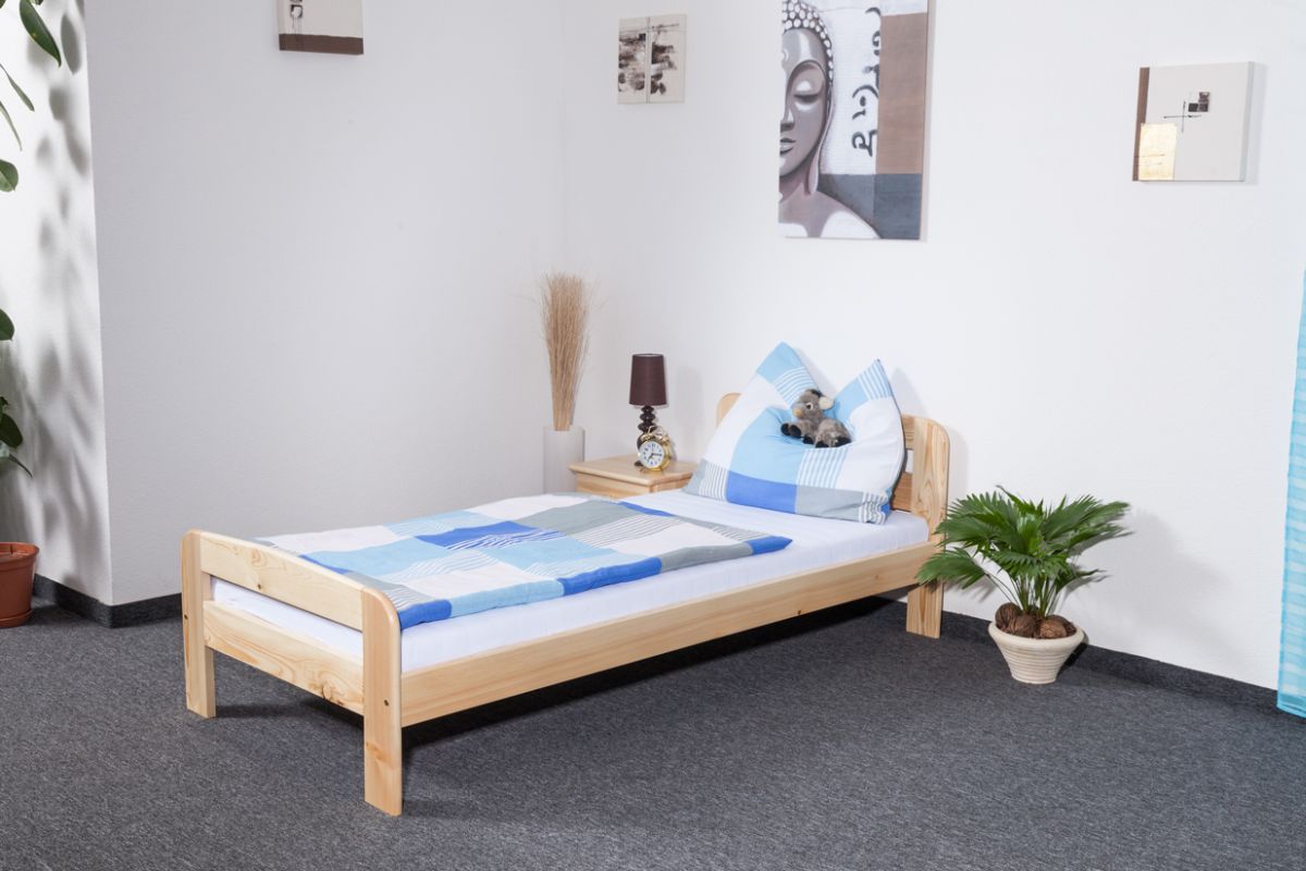 Letto singolo in pino massello naturale A6, incl. rete a doghe - 90 x 200 cm