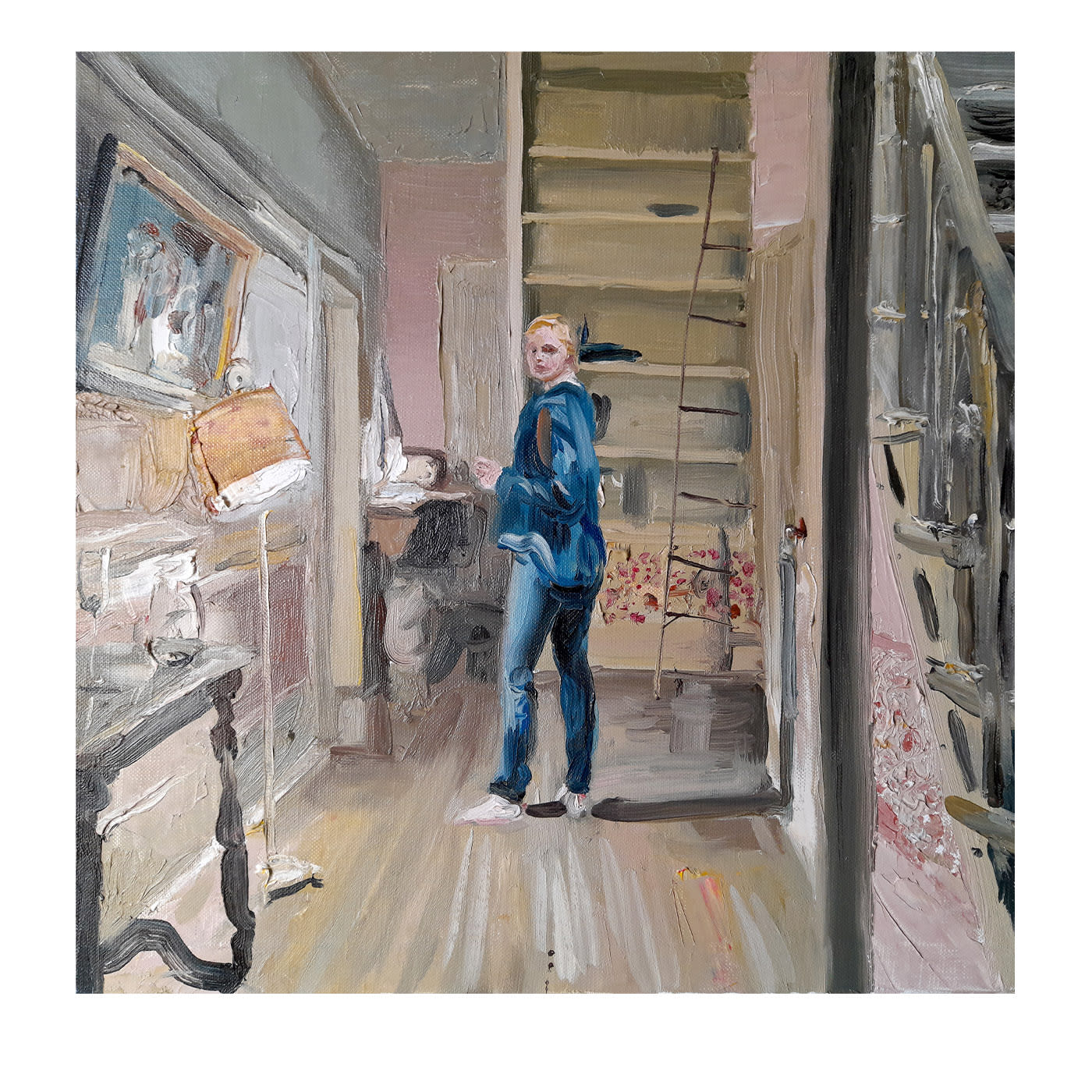 Interno con scala Pittura ad olio su tela