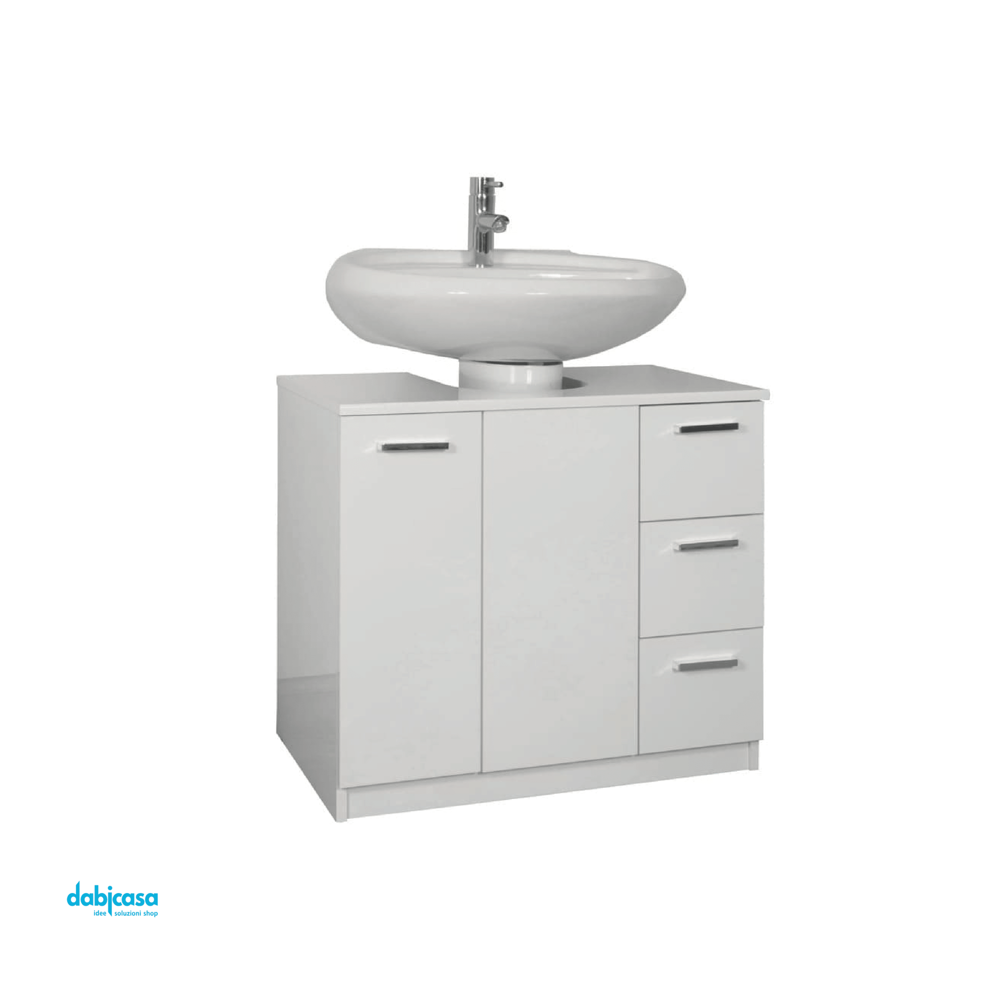 Mobile Bagno A Terra "Classica" Da 70 Cm Composto Da Un'Anta E Tre Cassetti Finitura Bianco Lucido