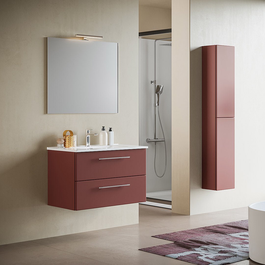 Mobile Bagno Sospeso 80 Cm Due Cassetti Specchio Con Lampada Led 81x70 Cm Savini "Maya 1"