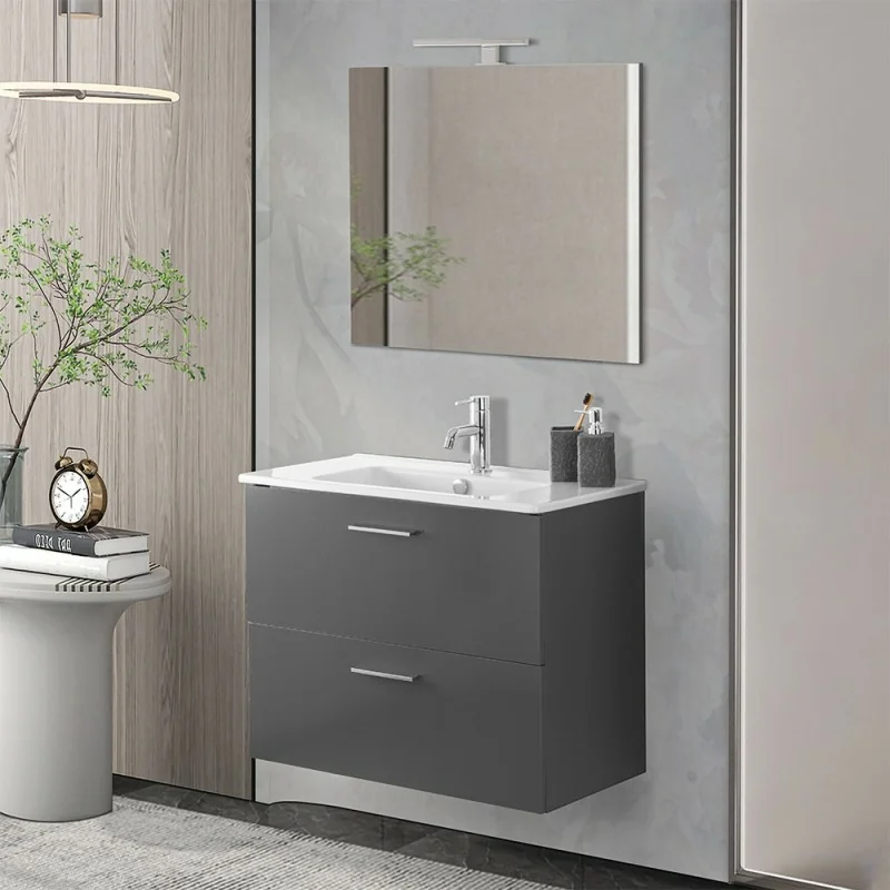 Mobile bagno sospeso 80 antracite lucido con lavabo e specchio Miami