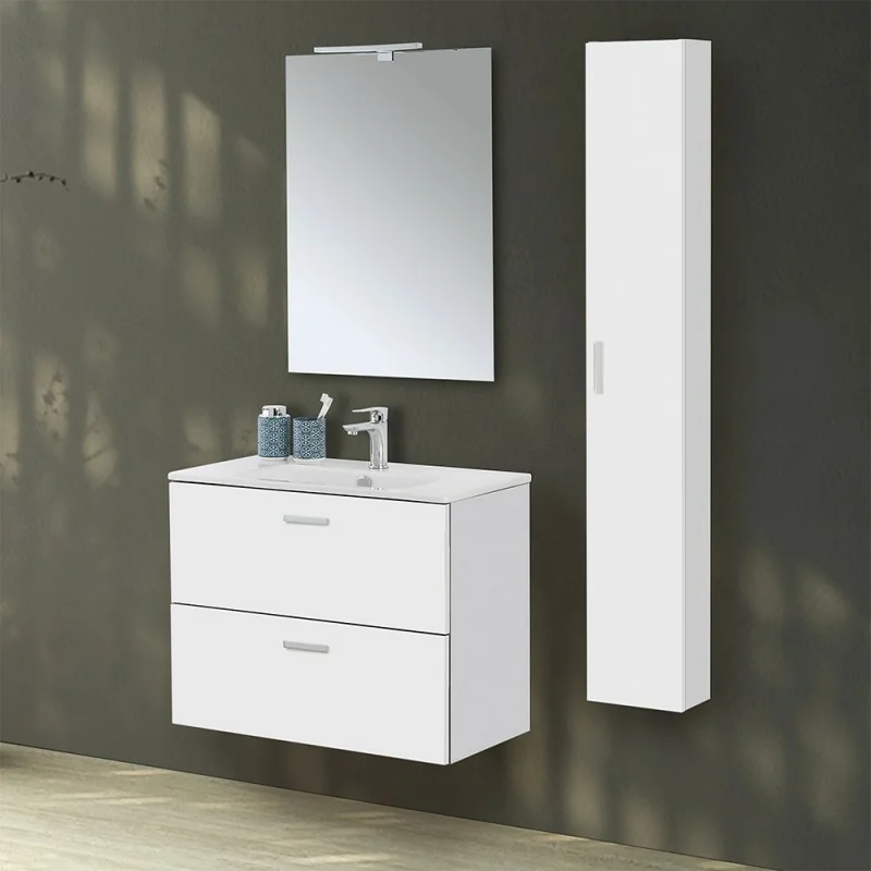 Mobile bagno sospeso 80 bianco con colonna pensile 150 Martha