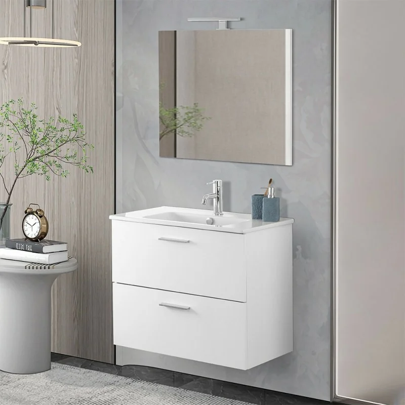 Mobile bagno sospeso 80 bianco lucido con lavabo e specchio Miami