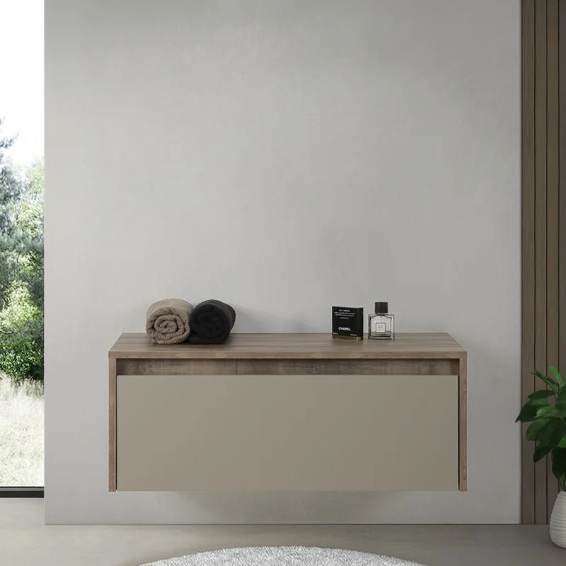 Mobile bagno sospeso 80 cm in legno tabacco e tortora Smok