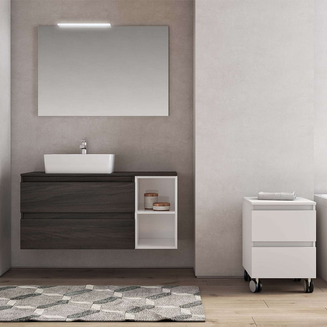 Mobile Bagno Sospeso 111 Cm Due Cassetti Con Vano a Giorno Specchio Con Lampada Led 81x70 CmSavini "Cube 3"