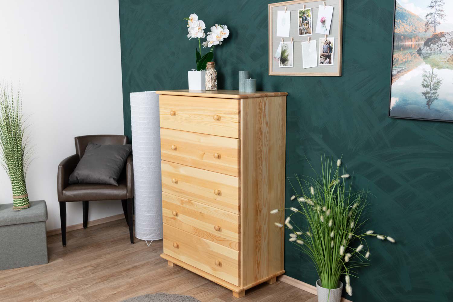 Cassettiera in pino massello naturale 020 - 122 x 80 x 42 cm (h x l x p)