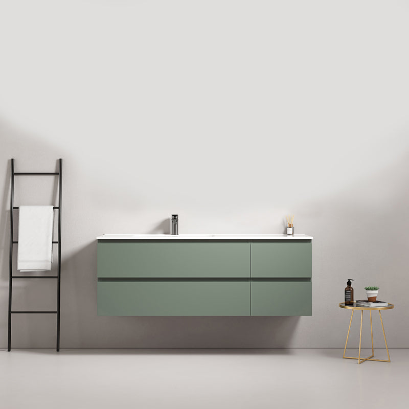Mobile bagno sospeso 140 cm Verde Salvia Lavabo a Sinistra in Resina Senza Specchio - Fiji Paint