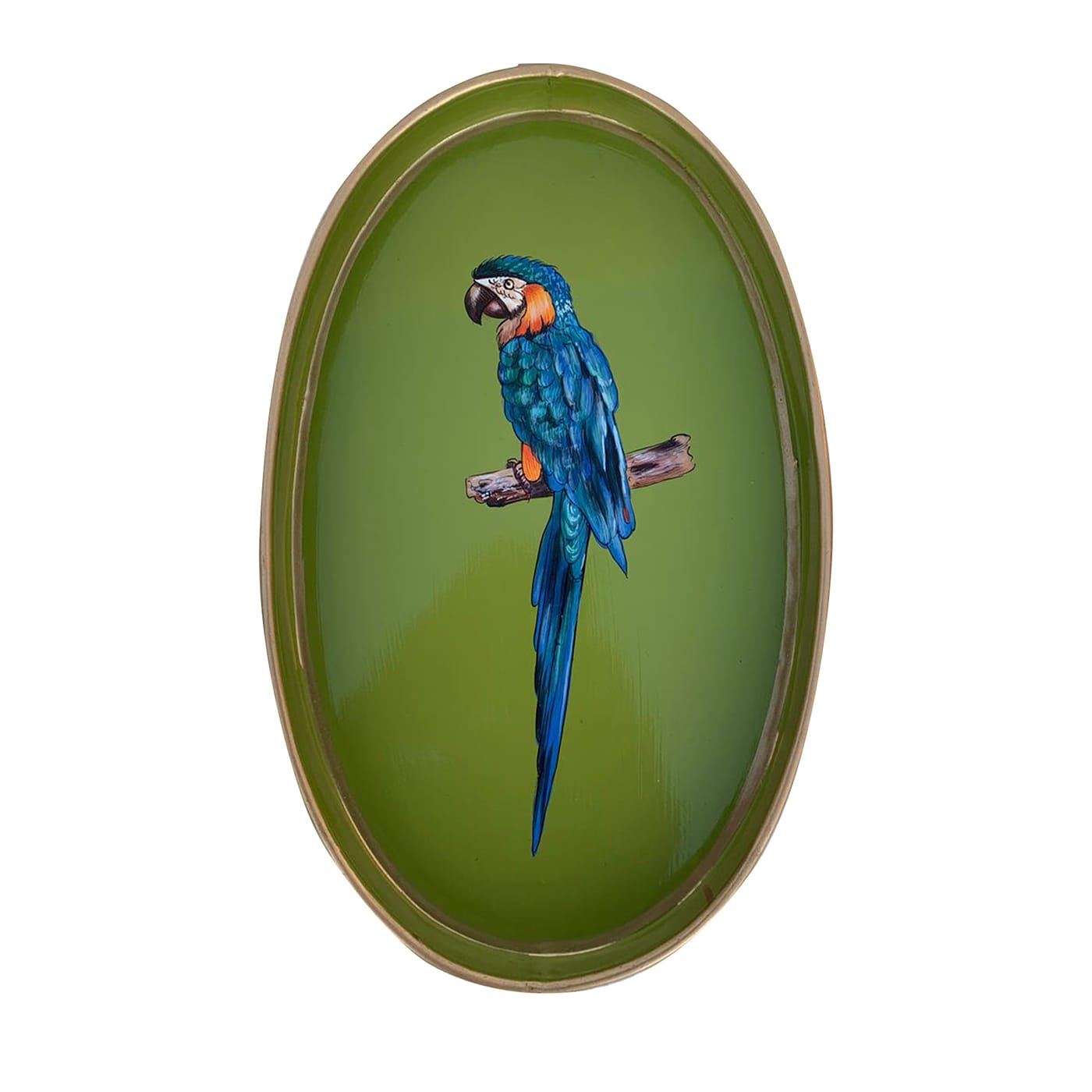 Vassoio in ferro dipinto a mano verde chiaro Fauna